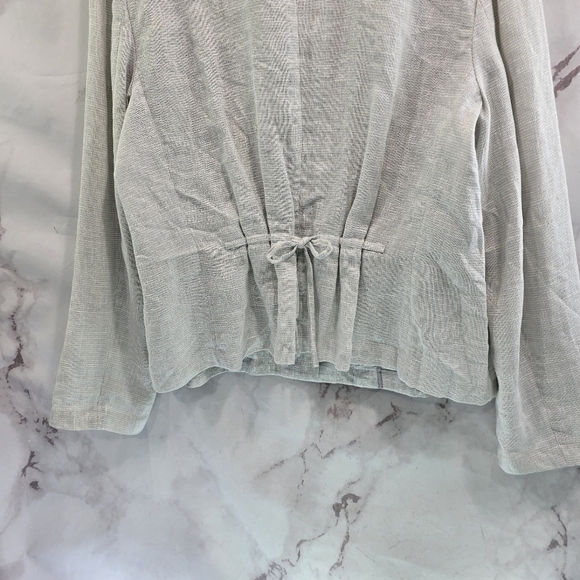 J Jill Jacket Womens Large Linen Gray Silver Blazer Unstructured Two Button Tie - Picture 7 of 12